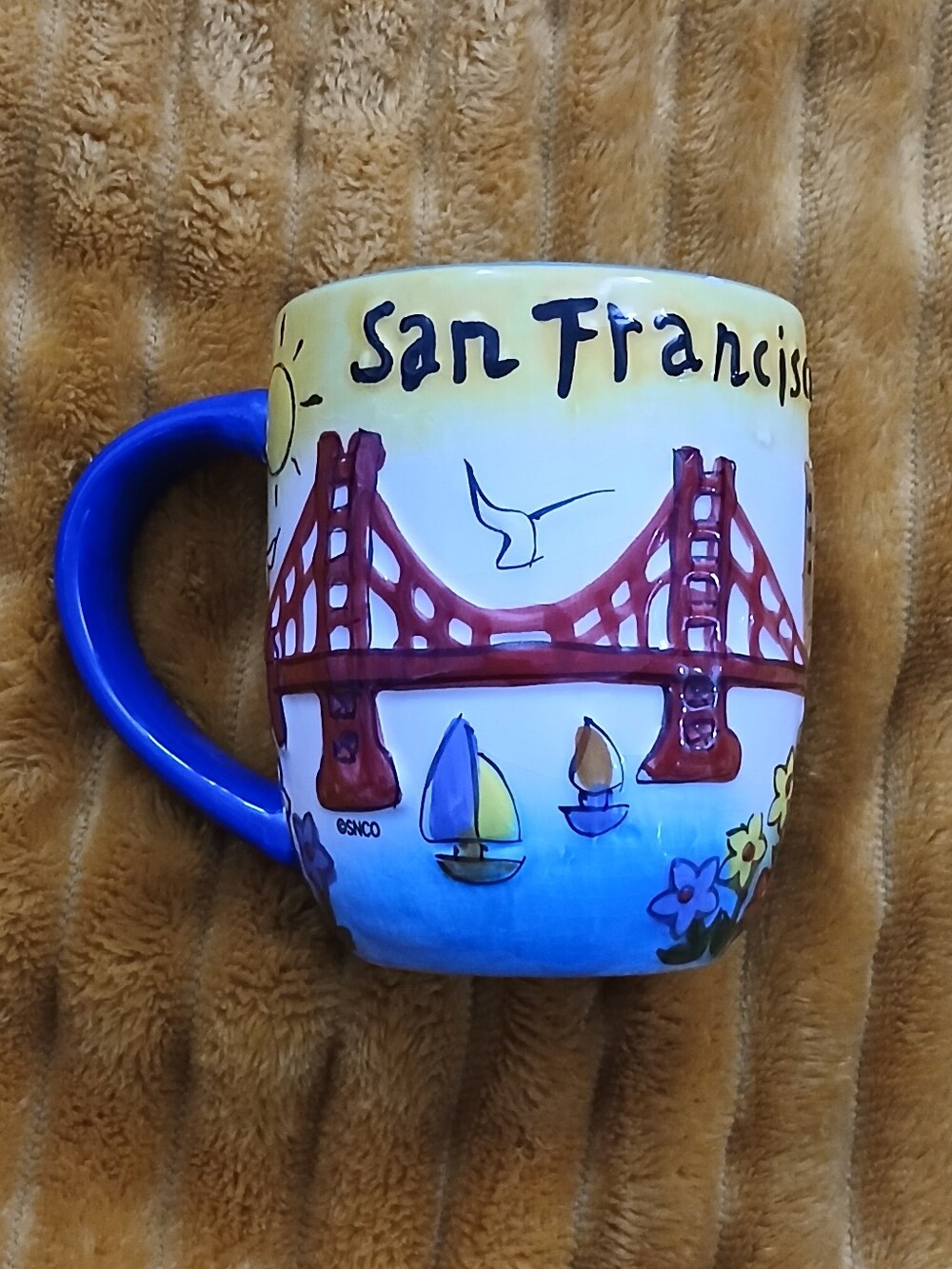San Francisco Coffee Mug Golden Gate Bridge Art Blue Interior Souvenir Cup